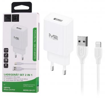 SchnellLadegerät 2in1 Set Lightning 1m 2,1 QUICK CHARGER DC 5V/2,1A AC 110-240V