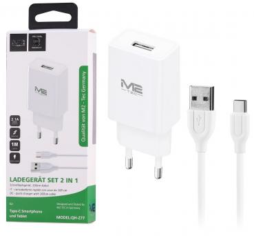 SchnellLadegerät 2in1 Set Type-C 1m 2,1 QUICK CHARGER DC 5V/2,1A AC 110-240V 50/