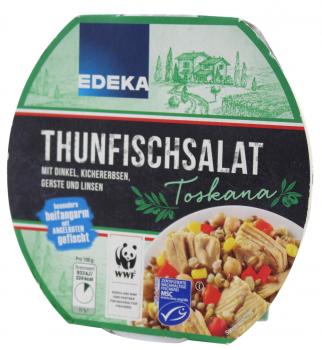 Thunfischsalat Toskana mit Dinkel, Kichererbsen, Gerste u. Linsen Edeka 210g(ca.