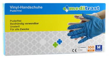 Meditrast Vynil Handschuhe Gr.M Transparent Unsteril Puderfrei CE 100er Box