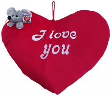 HERZ Kisse XXL mit Maus I LOVE YOU ca. 75x60x18cm