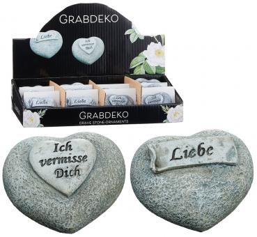 Grabdeko Herz mit Spruch, Polyresin 50g, 2/s, ca.6cm 12er T-Dsp.