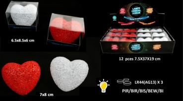 Herz Rot Kristall nachahmung mit LED Licht in Einzel box 2/f  ca. 8cm 12er T-Dsp