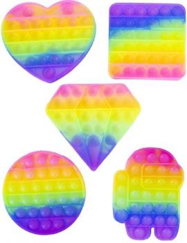 Anti Stress POP IT Regenbogenfarben 13cm 5/f (Herz, Quadrat, Diamant, Kreis, Amo