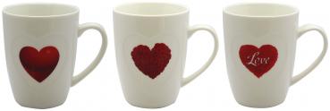 Kaffeetasse/Becher weiß mit Herz 3/s 330ml