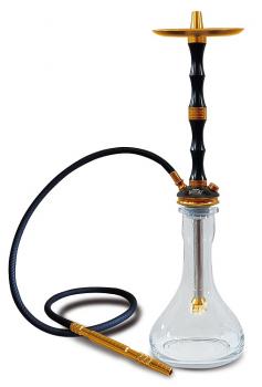 Shisha in Schwarz/Gold mit 2 Schlauchanschlüssen ca. 64cm (inkl. 1xSchlauch 175c