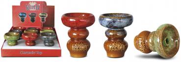 Shisha Kopf "KARMA" aus Keramik 3/s in 9er T-Dsp. Ø 7cm (braun/rot, braun/blau,