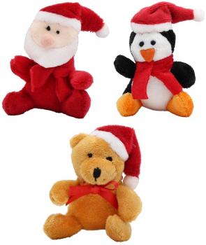 Plüsch Teddy, Santa und Pinguin 8x6,5x5cm