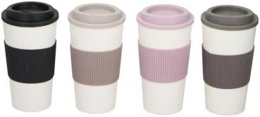 Kaffee To Go Reisebechher klein, 4/s 450ml in 12er Tray (pink, schwarz, grau, be