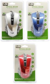 PC Maus "Optical Mouse" mit USB 3.0/2.0, 100dpi 1,2m Kabel 3/s (rot, blau, silbe