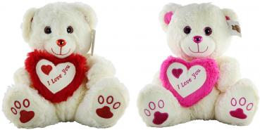 Plüsch Teddybär mit Herz in der Hand "I Love You" ca. 23cm 2/s