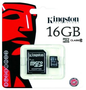 Micro SD Speicherkarte 16GB Kingston HC1 Class 10+Adapter Blisterkarte