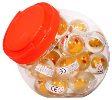 Springball/Flummi mit Ente, 30St. in Verkaufsdose, d. ca. 4,5cm 30er T-Dsp