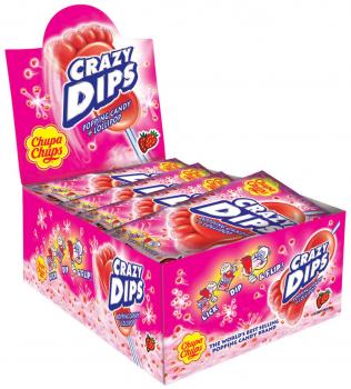 Chupa Chups Crazy Dips Erdbeer geschmack Lolli in Fußform Brausepulver mit Knist