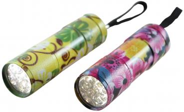 Carpoint Taschenlampe mit Blumenmuster im Display, 9er LED, ca. 9cm lang(ohne Ba