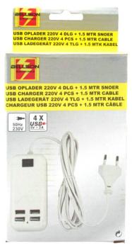 USB Ladegerär 4er +1,5m Kabel 220V