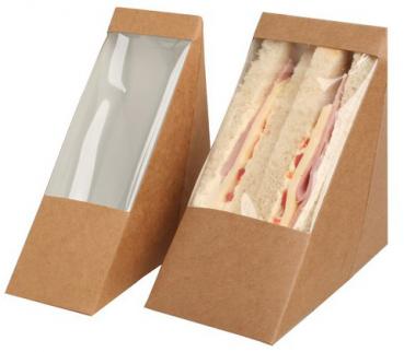 Sandwich-Box dreieck mit Sichtfenster Braun Kraft Recyclebar 55mm(123x123x55cm)