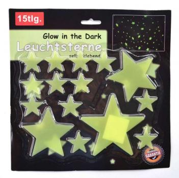 "Leuchtsticker ""STARS"" ""Glow in the Dark""15tlg. Selbstklebend 12x3cm 3x8cmau