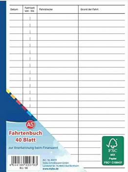 Fahrtenbuch A5 40 Blatt