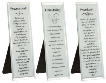 Glasspiegel m. Spruch "Freundschaft", 3/s zum Stellen, in PVC Box, Glas/Papier B