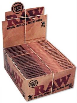 RAW Classic King Size Slim Papier, 100% ungebleicht, 110x44mm, 32 Blatt 50 Heftc