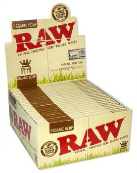 RAW Organic King Size Slim Papier,100% ungebleicht,110x44mm 32 Blatt 50 Hefchen
