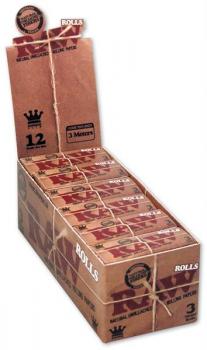 RAW Classic King Size Rolls 100 % ungebleichtes Paper, 53mmx3m 12 Rolls in T-Dsp