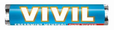 Vivil Spearmint-Menthol Bonbons ohne zucker (blau) Rolle 28g im 30er T-Dsp.