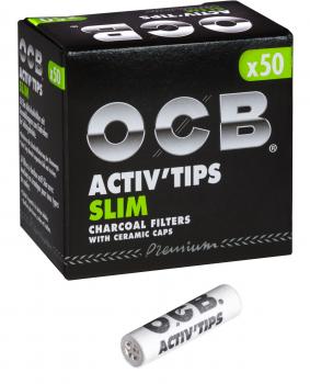 OCB Activ Tips Slim 7mm Aktivkohlefilter mit Keramikkappen 27x7mm 50st. in Packu