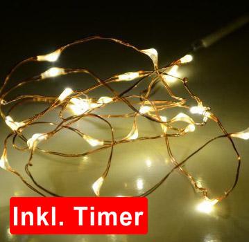 Lichterkette Basics LED Mikro mit Timer, 30er Länge: 300cm, Abstand zwischen LED