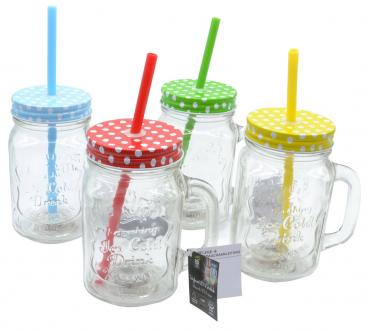 LED Party  Trinkglas mit Henkel und Strohhalm 4/f 450ml (inkls. Batterien)im 24e