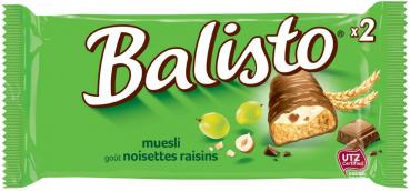 Balisto Müsli-Mix Vollkornkeks-Riegeln Haselnusscreme, Rosinen mit Überzug aus M