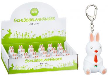 Schlüsselanhänger Hase, mit weißem LED Licht, ca. 6cm im 24er T-Dsp.