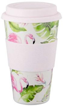 Becher To Go Flamingo/Tropic rosa 350ml Bambus/Maismehl/Resin/Silikon, m. Greifr