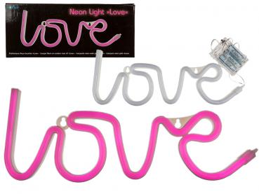 Pinkfarbene Neon-Leuchte, LOVE ca. 35 x 13 cm, für 3 Mignon Batterien (AA) in Ge