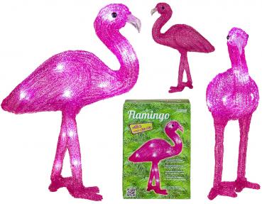 Pinkfarbener Kunststoff-Flamingo mit 16 warmweißen LED, ca. 26 x 12 x 34 cm, für