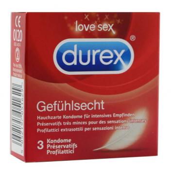 Durex Kondome 3er 12 x Gefühlsecht (Rot)