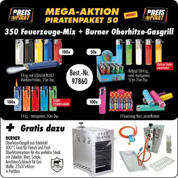 Piraten-Paket 50 - mit 350 Mix Fzg. + Gratis Burner Oberhitze Gasgrill 800°C Gra