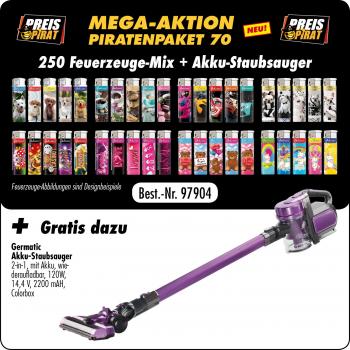 Piraten Aktions Paket XS 70 - mit 250 Motiv Fzg. Mix + Gratis Germatic Akku Stau