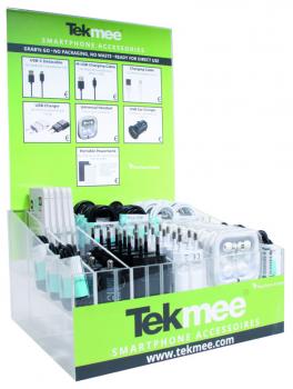 Tekmee Mobilfunk Set 120tlg. im Plexiglas Theken Display 54 im T-Dsp. + 66 Nachf