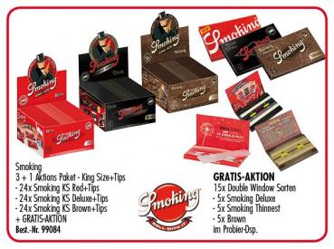 Smoking 3 + 1 Aktions Paket King Size+Tips(24xSmoking KS Red+Tips(92216) / 24xSm