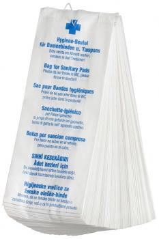 Hygienebeutel gebleicht 40g/qm weiß Kraftpapier 6-sprachigen Aufdruck 11+4,5x28c