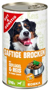 Saftige Brocken Geflügel&Reis Dog/Hunde Futter G&G 1240g Dose