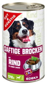 Saftige Brocken Rind in Sauce Dog/Hunde Futter G&G 1240g Dose