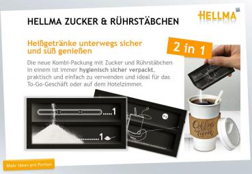 Zucker Sticks&Rührstäbchen 2 in 1 Set "HELLMA" Zucker 4g 1000er Packung
