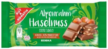 Alpenrahm-Haselnuss Tafelschokolade extra sahnig  G&G 100g