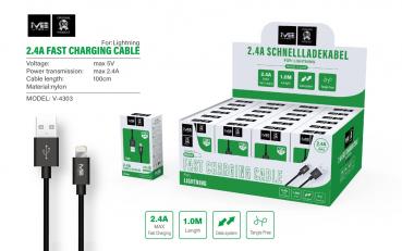 USB Lightning SCHNELLLADEKABEL für Iph. 1m  2,4A 5V Charge&Sync im 24er T-Dsp.