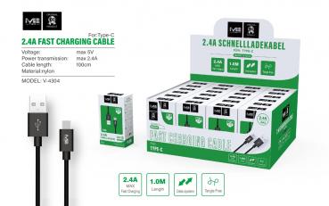 USB Type-C Kabel SCHNELLLADEKABEL 1m  2,4A 5V Charge&Sync im 24er T-Dsp.