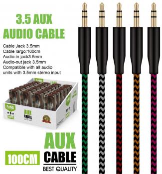 AUX Kabel 3,5mm 1m kabel farben sort. einzel im Sichtbox in 24er T-Dsp.