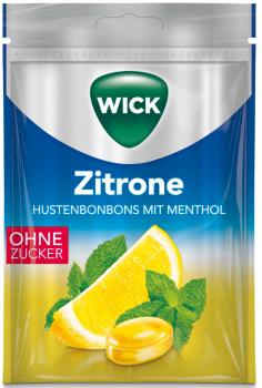 Wick Zitrone Zitronensaft-Konzentrat und Menthol Hustenbonbons zuckerfrei 72g Be